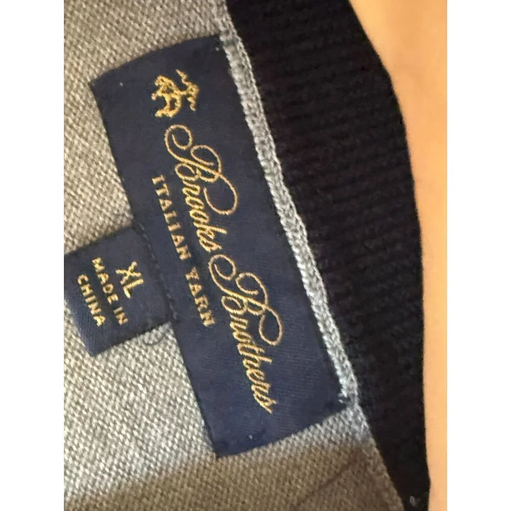 Brooks Brothers Gray Merino Wool XL Mens Half-Zip Sweater Italian Yarn Long Slee